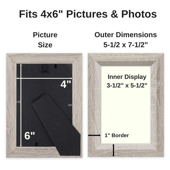 Set Of 6 Icona Bay 4”x 6” Wood Finish Picture Frames Heritage Gray - Picture 2 of 6
